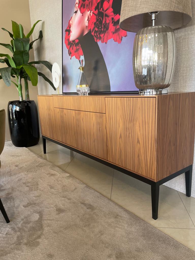 Walnut Sideboard with Contemporary Black Legs